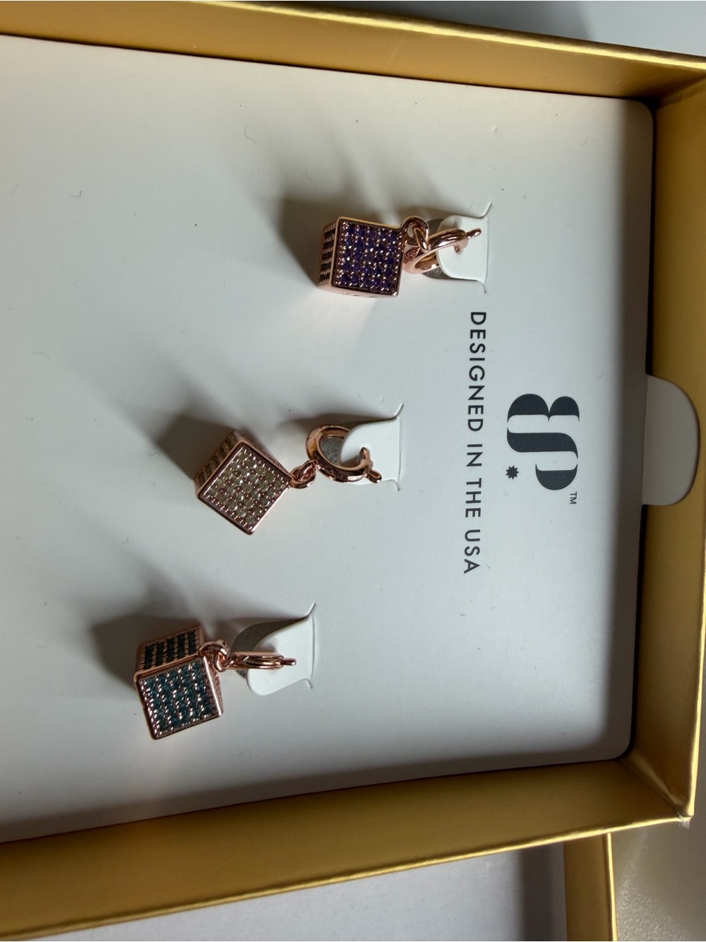 Rose Gold Cube Charms with Multicolor Stones gem society exclusive